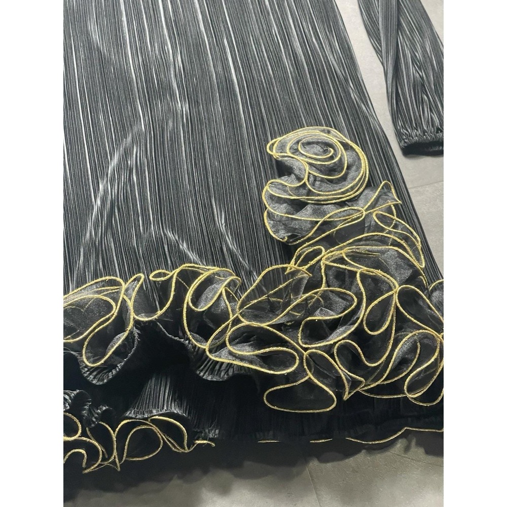 Vtg 80's After Dark Size 9-10 Dress Fringe Ruffle Black And Gold Gatsby F-141 - Picture 3 of 7